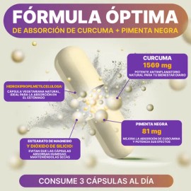 Suplemento De Cúrcuma Curcumina 1569 Mg 60 Cápsulas Sabor Sin sabor