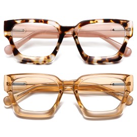 PUBOWT Oversized Reading Glasses for Women Oprah Style Computer Readers Blue Light Blocking Spring Hinge Square Eyewear PT2007 (2 Pack Tortoiseshell Pink+Champagne + 250 strength)