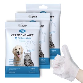 Pet Glove Wipes for Dogs Cats, Cleaning & Deodorizing Grooming Gloves, Dog Wipes for Body Daily Care, Cat Grooming Wipes Cleaning Fur Traveling Rinse Free, Odorless and Unscented, 3pack/18pcs