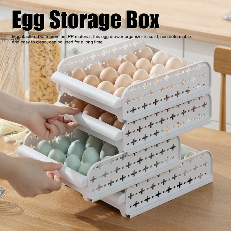 4PCS Egg Container for Refrigerator PP Stackable Shockproof Egg Drawer
