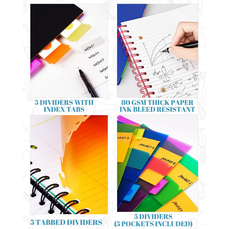 MOWEE 5 Subject Notebook - Spiral Notebook, College Ruled Notebook