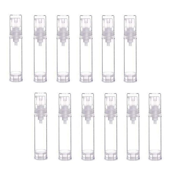 12x Plastic Clear Airless Pump Bottles Cosmetic Sample Travel Packaging Bottles Glasses Makeup Storage Container for Emulsion Cream Lotion Shower Gel Toiletries Liquid (10 ml/0.34 oz)