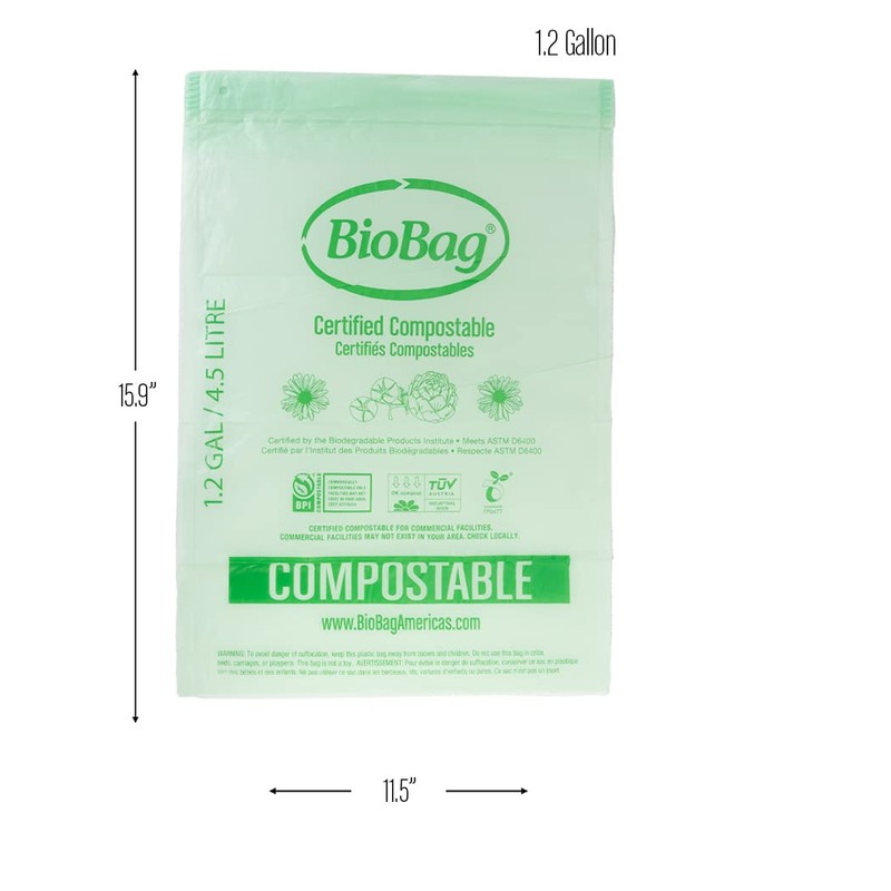 1.2 Gallon Compostable Drawstring Food Scrap Bags by BioBag, 80