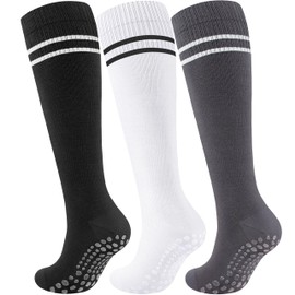 Blicount Compression Socks Women&Men Cotton with Grips Non-Slip 15-20 mmHg Knee High Support Sock for Nurse, Pregnant Women, Travel, Yoga, Black, White, Grey