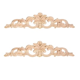 MUXSAM Carved Wood Appliques Onlays, Long Wooden Decals Trim Molding Rosette Inlays for Door Wall Mantel Cabinet Door Dresser Closet Mirror Decoration Furniture Transfer(2-Pack, 30x7cm/11.9"x2.8")