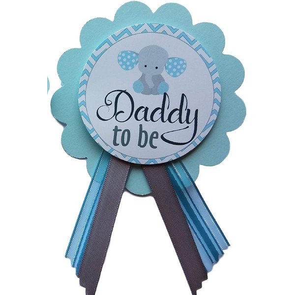 Dad to Be Pin Elephant Baby Shower Button It's a Boy for daddy to wear, Blue & White, Baby Sprinkle