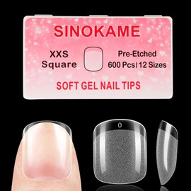 600 Pcs Extra Short XXS Square Nail Tips,SINOKAME Clear Press on Nails for Kids Women Small Short Petite Nail Beds, 12 Sizes DIY Salon Home Manicure Nail Extension