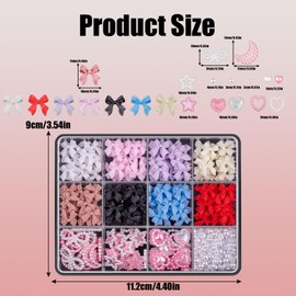 500 Pcs Assorted Gems Nail Charms, 8 Colors Bow Nail Art Charms & Pink White Star Moon Heart Nail Jewels Flatback Pearl Beads Nail Decorations for Women Girls DIY Crafts Jewel (A-12 Grids Nail Charms)