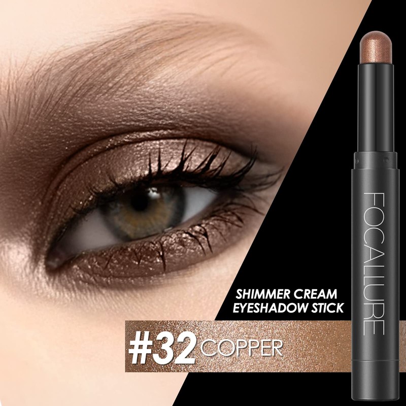 FOCALLURE Shimmer and Matte Cream Eyeshadow Stick,Smooth Brilliant Eye Brightener
