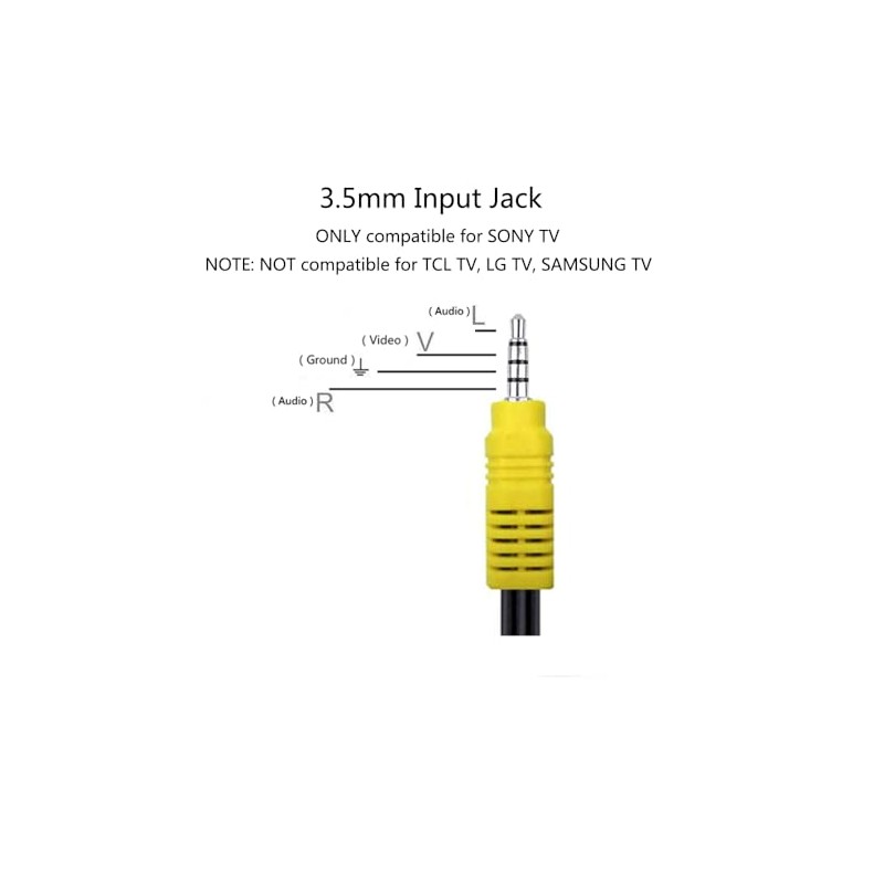 Video AV Composite Input Adapter RCA to 3.5mm Cable Replacement