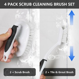 HileSwan Scrub Brush Set, 4 Pack Deep Cleaning Brush Kit - 2 Scrub Brush, 2 Tile & Grout Brush with Built-in Scraper, Household Commercial Scrubber for Floor, Shower, Pool Wall, Tub (Black)