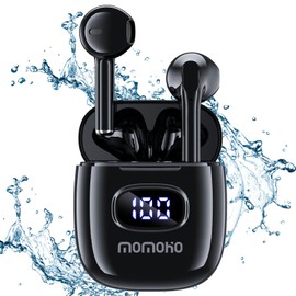 MOMOHO T11 - Auriculares Bluetooth con funda de carga inalámbrica, auriculares inalámbricos con visualización de alimentación LED, auriculares intrauditivos (negro)