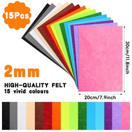 winbest Craft Felt, 2 mm 15 Colours Felt Fabric A4 20 x 30 cm Felt for Crafts Polyester Felt Fabric Felt Panels Children Non-Woven Fabric Felt Panels for DIY Crafts Sewing Projects Patchwork