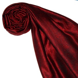 Lorenzo Cana 78409 Women's Silk Scarf 100% Silk Jacquard Woven Harmonious Colours with Fringes 35 x 160 cm Paisley Pattern Silk Scarf, Dark Red Tomato Red