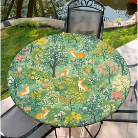 Yesad Mantel impermeable con elástico para mesas redondas de 36" a 70" para uso en interiores, exteriores y patio, 60 pulgadas, ciervo
