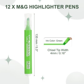 M&G Green Highlighter, 12 Pack High Lighters Highlighters No Bleeds Highliters Pens Neon Cute Highlighters Bulk Clear View Bright Tip Marker for Books