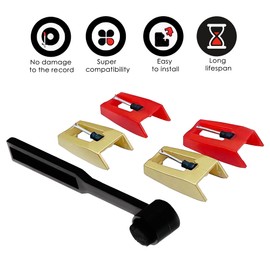 4 Pack Record Player Needles with Stylus Cleaning Brush, Turntable Record Player Needle Replacement for Crosley, Victrola, 1byone, Jensen, and more Vinyl Records