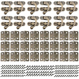 Funngy Antique Latch Hook Hasp, 36 Pieces Small Box Hinges Antique Padlock Latch Hook Hasp Furniture Hinges with Screws Retro Clasp for Jewellery Box Wooden Box Decoration
