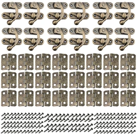 Funngy Antique Latch Hook Hasp, 36 Pieces Small Box Hinges Antique Padlock Latch Hook Hasp Furniture Hinges with Screws Retro Clasp for Jewellery Box Wooden Box Decoration