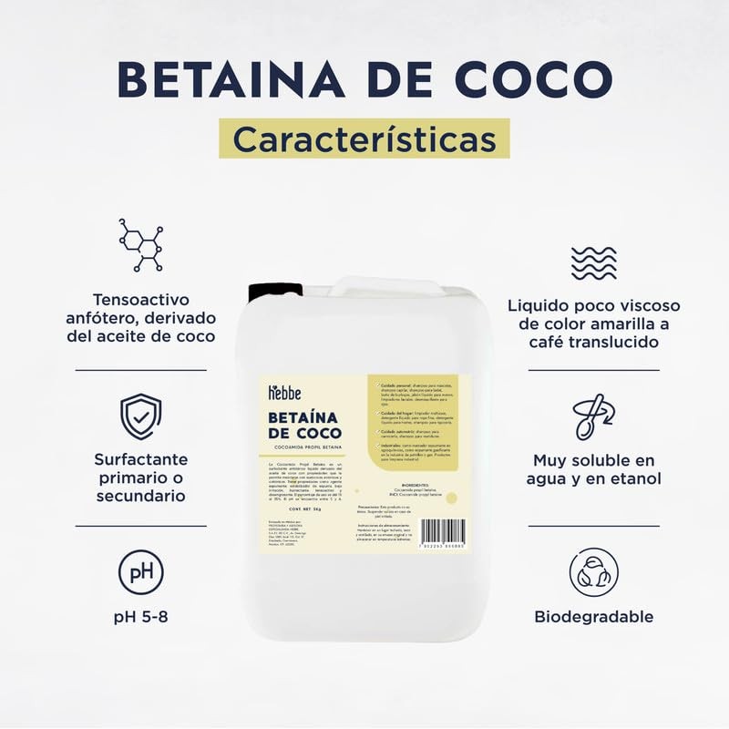 Hebbe - Cocamidopropil Betaína, Espumante y Suavizante para Cosméticos, 5000