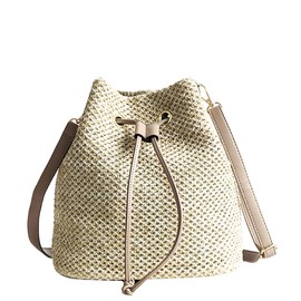 Goclothod Drawstring Bucket Bag Straw Weave Shoulder Bag Summer Beach Purse