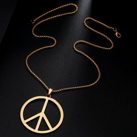 Hippie Style Necklace Metal Hippie Pendant Necklace 1960s 1970s Hippie Party Dressing Accessories Jewelry for Women Men (Gold, One size)