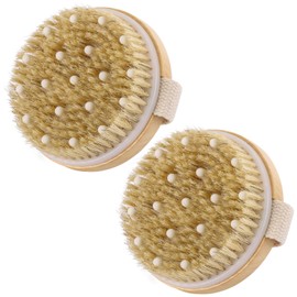 2 Pcs Dry Body Brushes Exfoliating Body Scrubbers with Boar Bristles for Dry Skin, Improve Circulation, Stop Ingrown Hairs, Reduce Acne and Cellulite