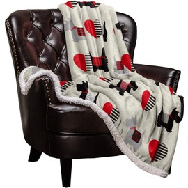 Sherpa Fleece Blanket Scottish Terrier and Love Heart Bed Blanket Soft Cozy Luxury Blanket 40"x50" - Fuzzy Thick Reversible Super Warm Fluffy Plush Microfiber Throw Blanket for Couch