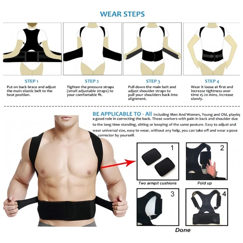 Faja Lumbar Corrector Postura Ajustable Thorcico Magntica -