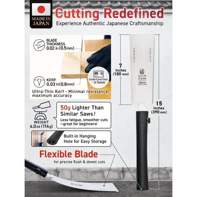 HIBINO Japanese Pull Saw 7” Ryoba Hand Saw | Quick-Cut