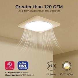 FWASTT Bathroom Exhaust Fan with Light UL and HVI Certified 120 CFM 1.2 Sones 11.8 Inch Bathroom Vent Fan with Adjustable LED Light 2700K 4000K 6500K Quiet Ventilation for Home Bath Hotel