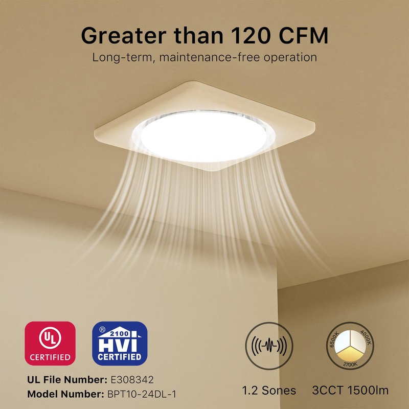 FWASTT Bathroom Exhaust Fan with Light UL and HVI Certified