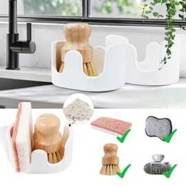 2 Pack Double Sponge Holder, Diatomite Stone Absorbent Sponge Stand for Kitchen Sink - Quick Dry Organizer for Kitchen Countertop, White