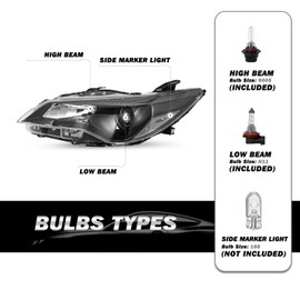 SOCKIR Halogen Headlight Assembly Fit for 2015 2016 2017 Toyota Camry Headlight,Black Housing with Clear Reflector with bulbs