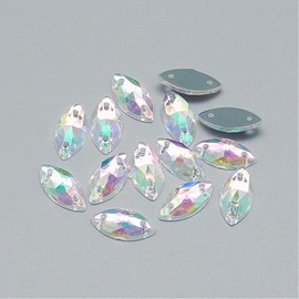 100x 12mm Horse Eye sew on Sparkly Mix Flat Back Rhinestone Teardrop Large Clear Silver Bead Diamante Gem Crystal Teardrop Pear Rhinestones 12mm Small AB Iridescent Sewing 2 Holes sew