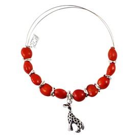 Peruvian Expandable Bangle Bracelet for Women - Huayruro Red Seeds, Giraffe Charm - by Evelyn Brooks