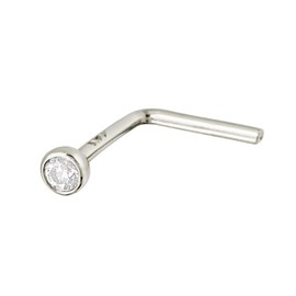 Solid 14Kt White/Yellow Gold Bezel Set Moissanite L-SHAPE Nose Stud - 22G L-bend Nose Stud - April Birthstone Nose Ring Stud, Metal, moissanite