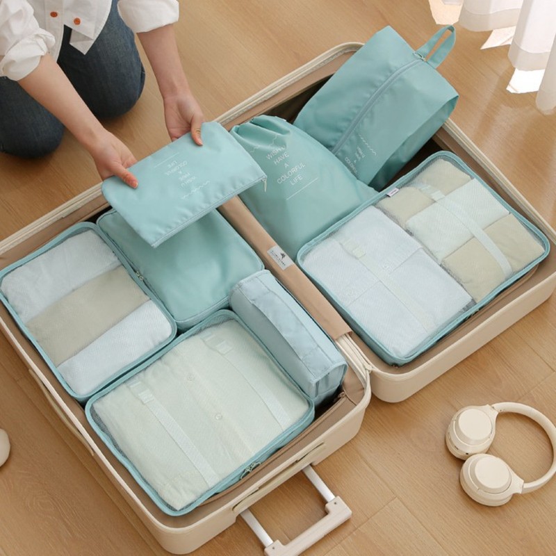 6-Piece Polyester Travel Packing Bags for Clothing – Zippered Suitcase