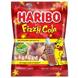 HARIBO Gummi Candy, Fizzy-Cola Gummy Candy Soda Bottles, 5 Ounce Share Size Bags (Pack of 12) Delicious Soft & Chewy Sweet Snacks, Sour & Tangy Cola Flavor