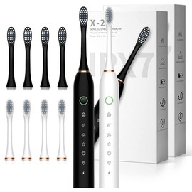 Tvdoei 2Pack Black & White Electric Toothbrush with 8 Brush Heads, IPX7 Waterproof 6 Modes 42000vpm with Smart Timers, Sonic rechargeable Toothbrush - Color: 2pack Black & Pink