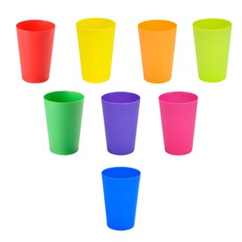 Yunamudo Set of 8,Small Plastic Cups(5.5oz),Reusable Open Cups in 8 Colors,Stackable Water Tumbler for Picnic,Camping,Party,Family Day,Bathroom,School Activities