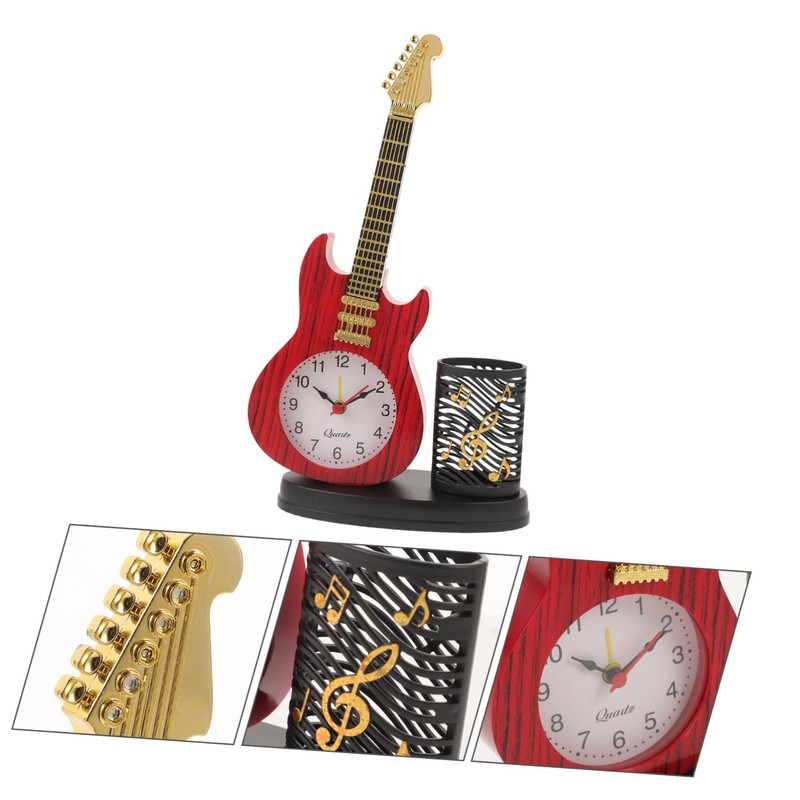 Levemolo Lifelike Violin Clock with Pen Holder Decorative Desktop Clock