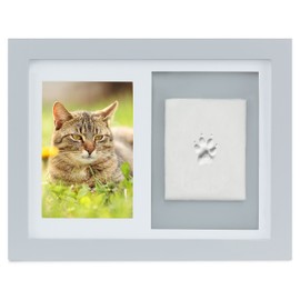 Better World Pets Paw Print + Photo Keepsake Frame Holds 4 x 6 inch Picture – Memorial Clay Imprint Kit – for Dogs and Cats – Perfect for Pet Lovers – Wall Mount, Grey