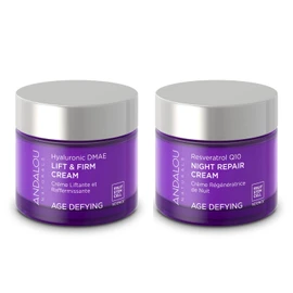 Andalou Naturals Andalou Naturals Resveratrol Q10 Night Repair Cream 1.7oz & Hyaluronic Dmae Lift Firm Skin Cream 1.7oz Hydrating, Helps Reduce Fine Lines and Wrinkles Value Bundle