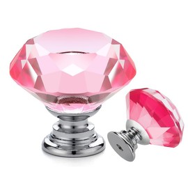 Ravinte Pack of 10 Crystal Drawer Knobs and Handles, Pink Diamond Shape Knobs for Chest of Drawers, Kitchen Cupboard, Drawer Pulls Handles - 30 mm Knobs with Silver Base