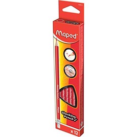 Maped Red Checking Triangular Graphite Pencils – Variety for Comfortable Writing – Smooth, Durable, Latex-Free – Red Checking Pack of 12