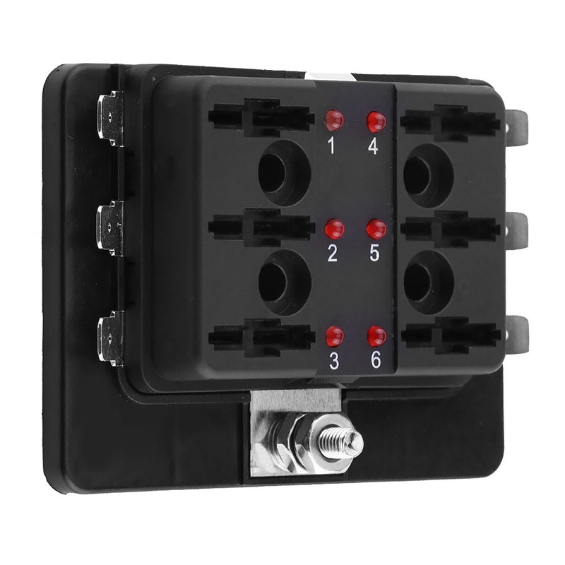 6 Way Circuit Blade Fuse Box Block Holder With LED
