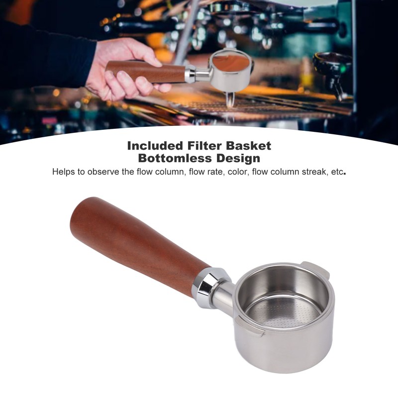 51mm Bottomless Portafilter 2 Ears Stainless Steel Basket and Redwood