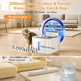 Wireless Cat Water Fountain with Motion Sensor - 3.2L (113oz) Quiet Automatic Pet Fountain, 5200mAh Battery & Easy-Clean Design for Cats & Dogs