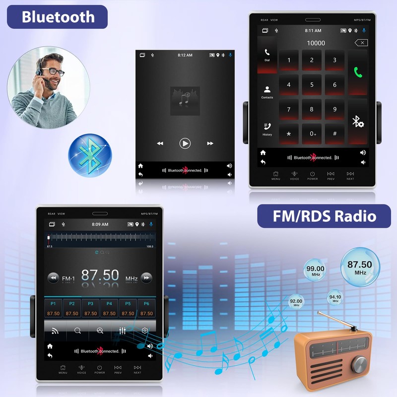 [2+64G] 9.5 inch Vertical Touchscreen Single Din Car Stereo -